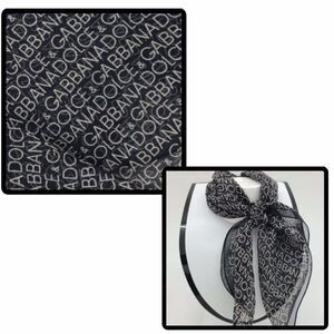 Dolce & Gabbana Signature Logo Black Silk Monogram Neck Hair Handbag Scarf